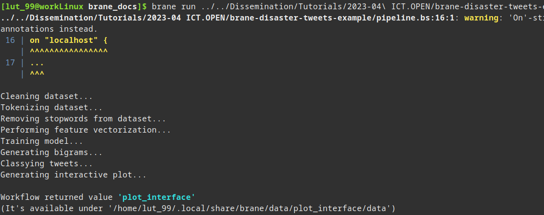 The output of running the workflow file.