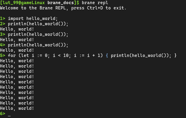 A terminal showing the command to run the workflow, and then 'Hello, world!'